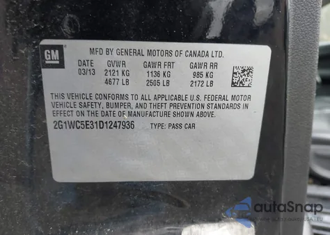 2013 Chevrolet Impala Ltz z USA, uszkodzony, nr VIN 2G1WC5E31D1247936